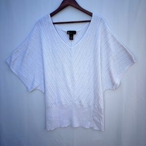Lane Bryant Shimmer Knit Top 26/28 Ivory V-Neck Dolman lightweight sweater